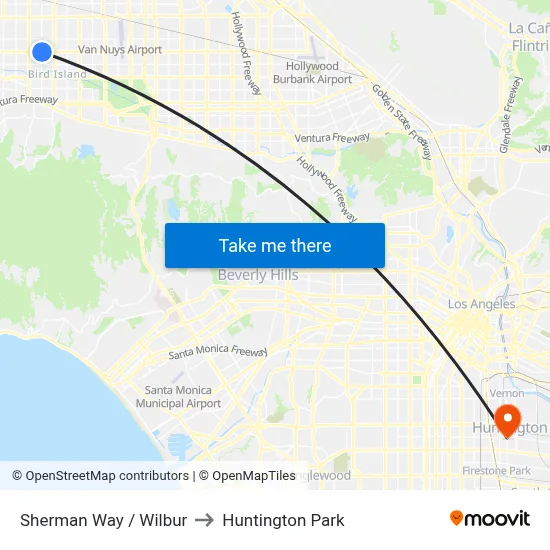 Sherman Way / Wilbur to Huntington Park map