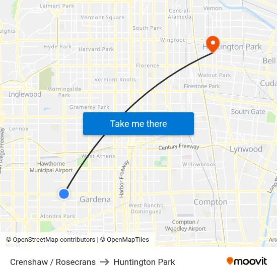 Crenshaw / Rosecrans to Huntington Park map