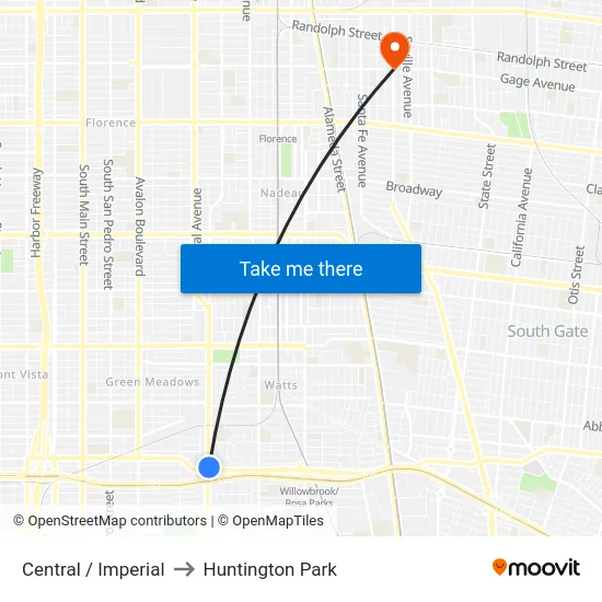 Central / Imperial to Huntington Park map