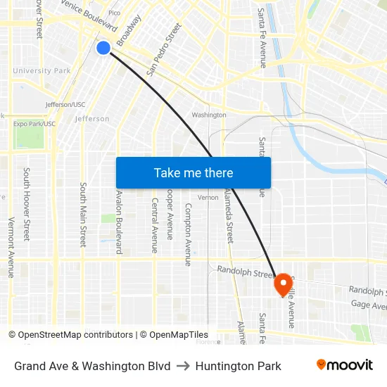 Grand Ave & Washington Blvd to Huntington Park map