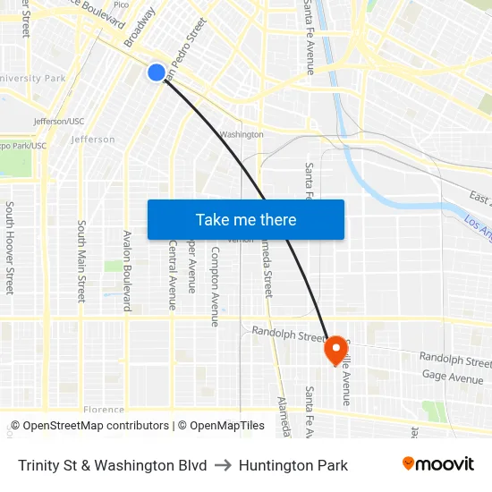 Trinity St & Washington Blvd to Huntington Park map
