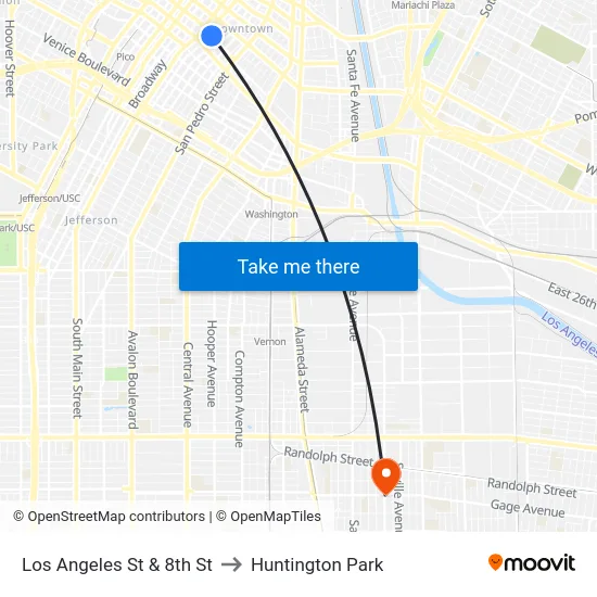 Los Angeles St & 8th St to Huntington Park map