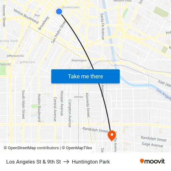 Los Angeles St & 9th St to Huntington Park map