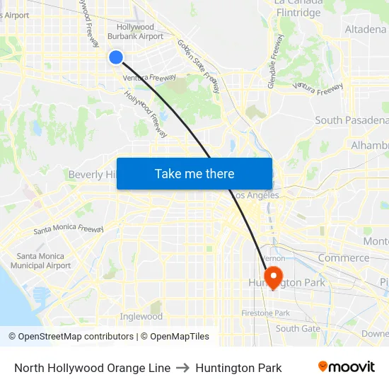 North Hollywood Orange Line to Huntington Park map