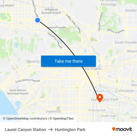 Laurel Canyon Station to Huntington Park map