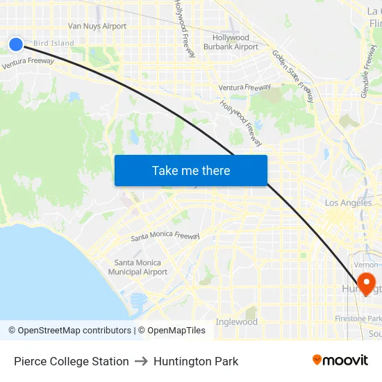 Pierce College Station to Huntington Park map