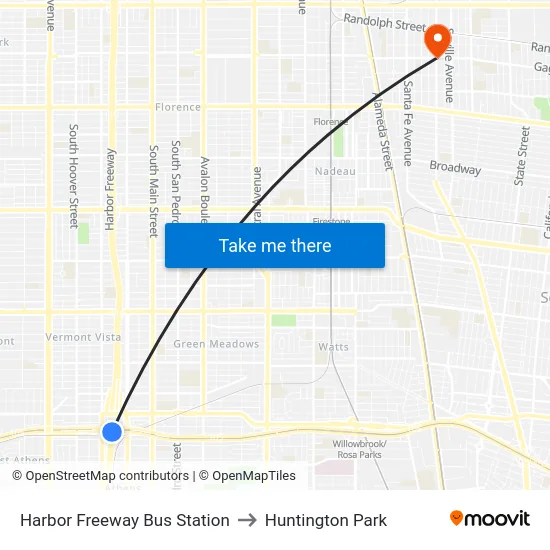 Harbor Freeway Bus Station to Huntington Park map
