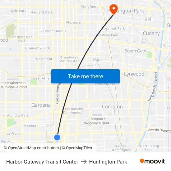 Harbor Gateway Transit Center to Huntington Park map