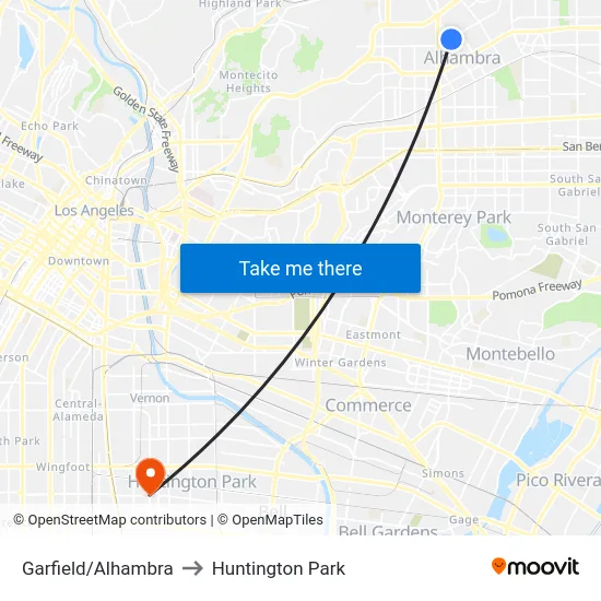 Garfield/Alhambra to Huntington Park map