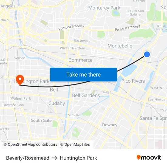 Beverly/Rosemead to Huntington Park map