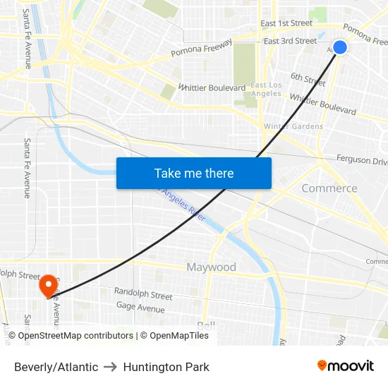 Beverly/Atlantic to Huntington Park map