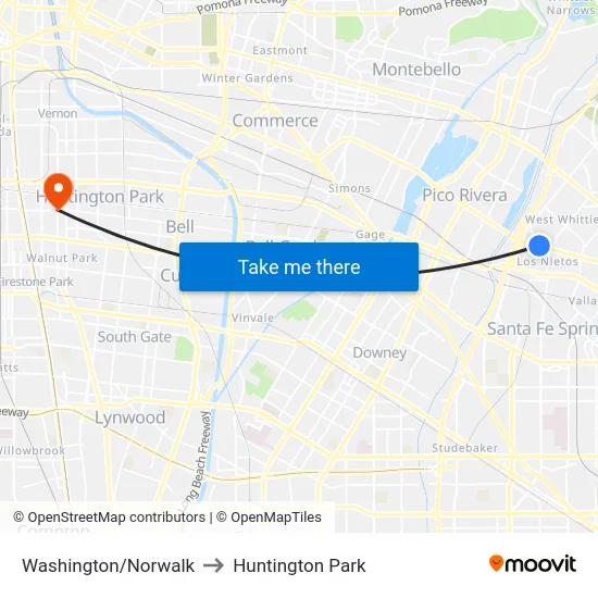 Washington/Norwalk to Huntington Park map