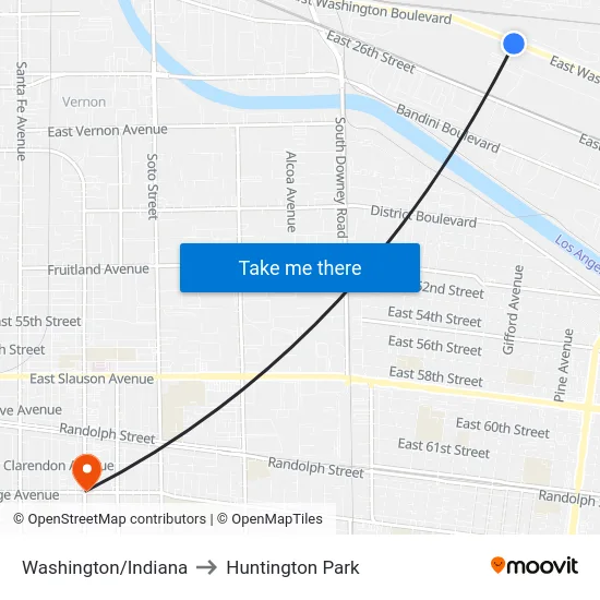 Washington/Indiana to Huntington Park map
