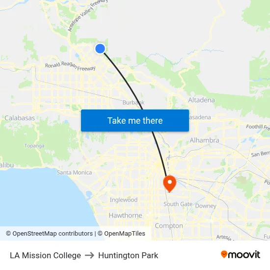 LA Mission College to Huntington Park map