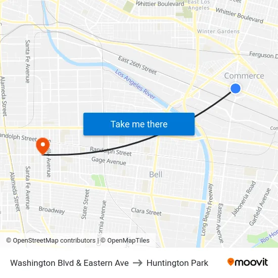 Washington Blvd & Eastern Ave to Huntington Park map