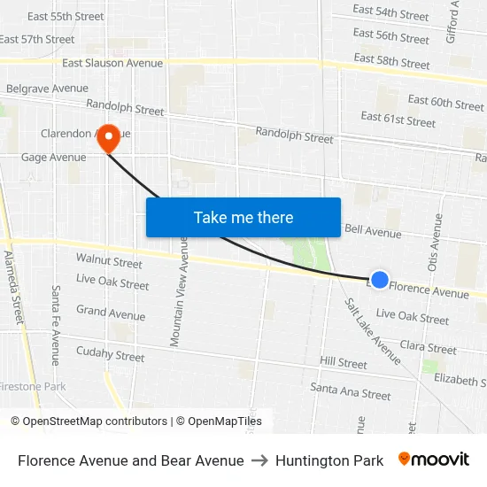 Florence Avenue and Bear Avenue to Huntington Park map