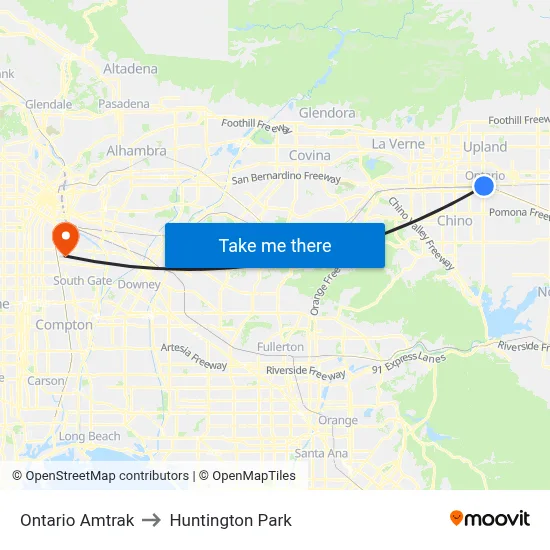 Ontario Amtrak to Huntington Park map