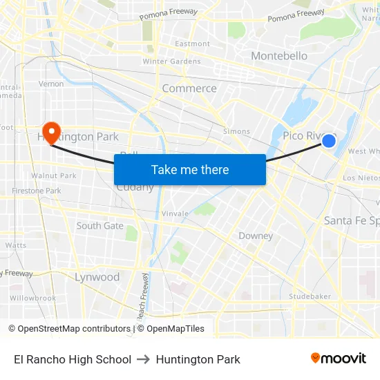 El Rancho High School to Huntington Park map