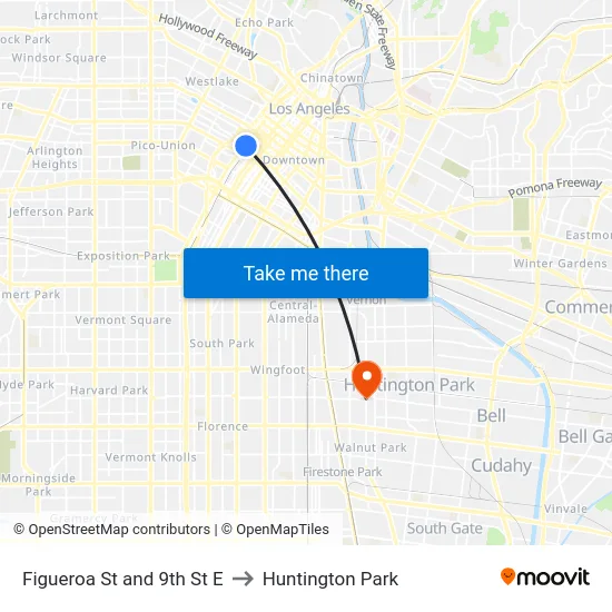 Figueroa St and 9th St E to Huntington Park map