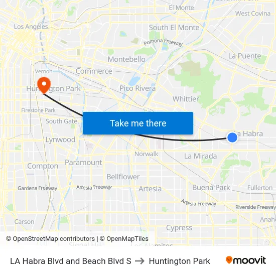 LA Habra Blvd and Beach Blvd S to Huntington Park map