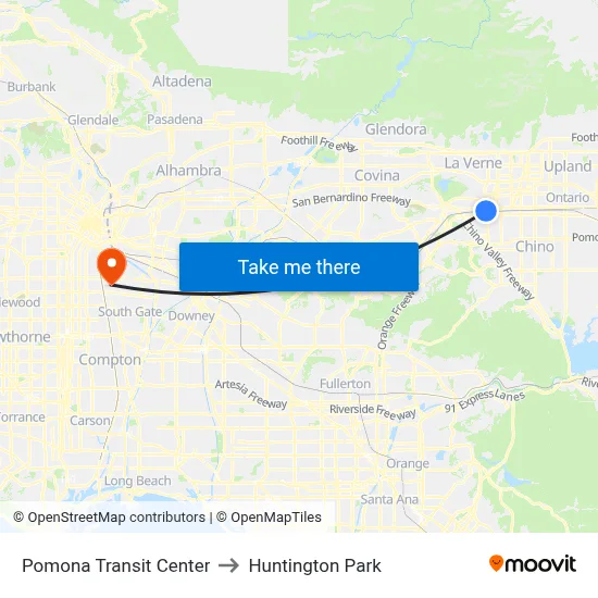 Pomona Transit Center to Huntington Park map