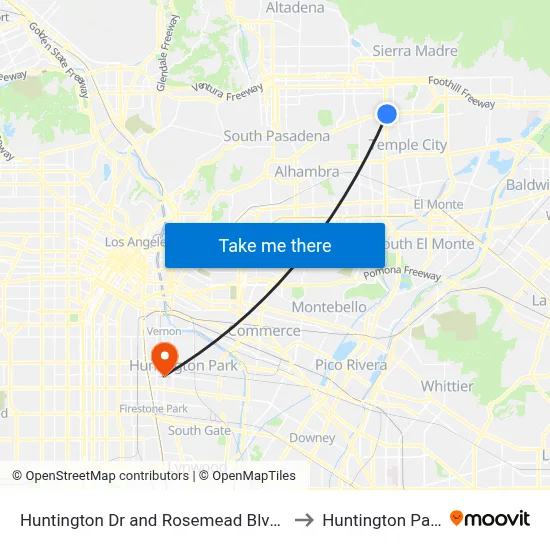 Huntington Dr and Rosemead Blvd E to Huntington Park map