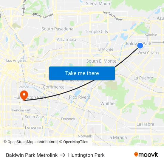 Baldwin Park Metrolink to Huntington Park map
