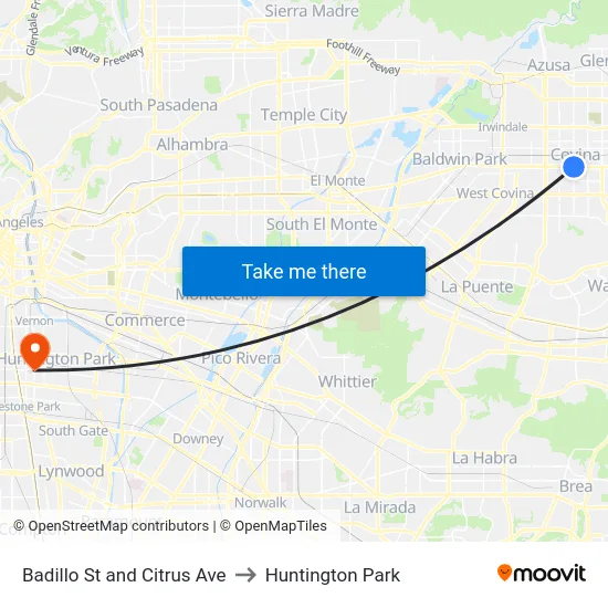 Badillo St and Citrus Ave to Huntington Park map