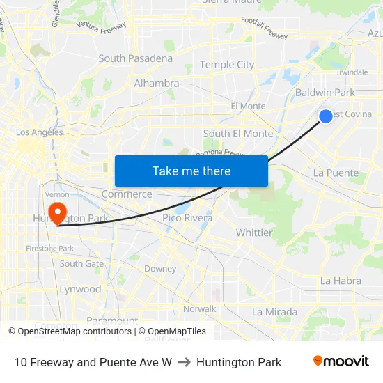 10 Freeway and Puente Ave W to Huntington Park map
