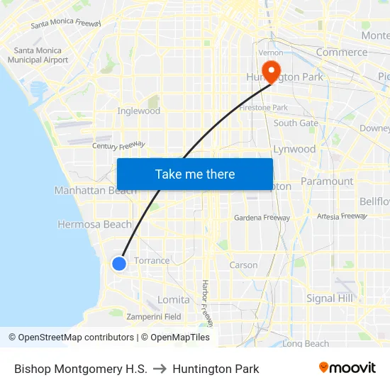 Bishop Montgomery H.S. to Huntington Park map