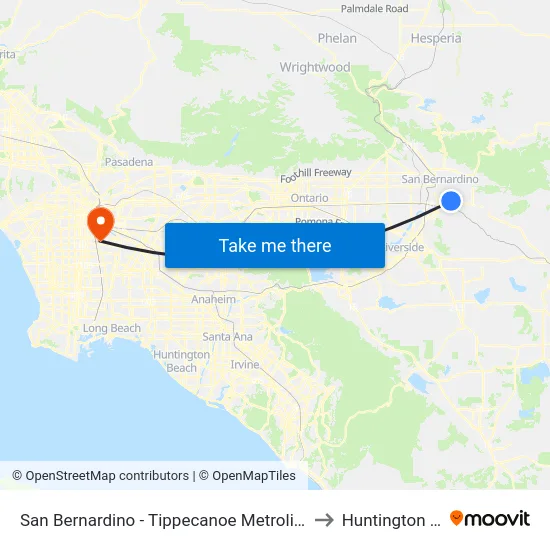 San Bernardino - Tippecanoe Metrolink Station to Huntington Park map