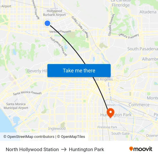 North Hollywood Station to Huntington Park map