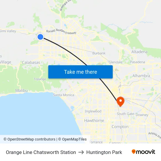 Orange Line Chatsworth Station to Huntington Park map