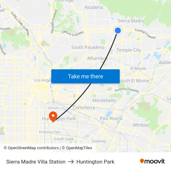 Sierra Madre Villa Station to Huntington Park map