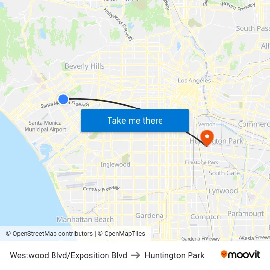 Westwood Blvd/Exposition Blvd to Huntington Park map