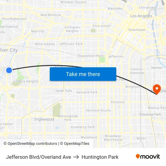 Jefferson Blvd/Overland Ave to Huntington Park map
