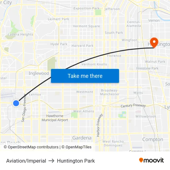Aviation/Imperial to Huntington Park map