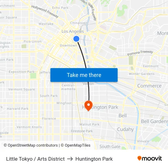 Little Tokyo / Arts District to Huntington Park map