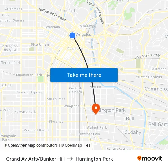 Grand Av Arts/Bunker Hill to Huntington Park map