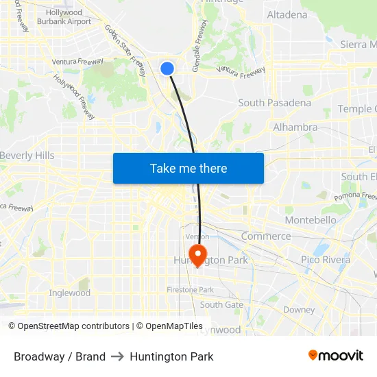 Broadway / Brand to Huntington Park map