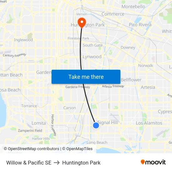Willow & Pacific SE to Huntington Park map