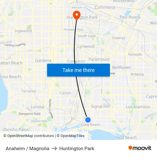 Anaheim / Magnolia to Huntington Park map
