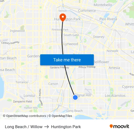 Long Beach / Willow to Huntington Park map