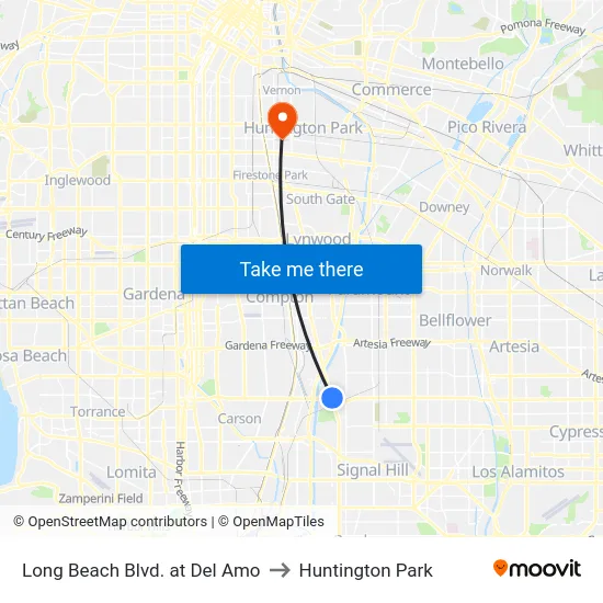 Long Beach Blvd. at Del Amo to Huntington Park map