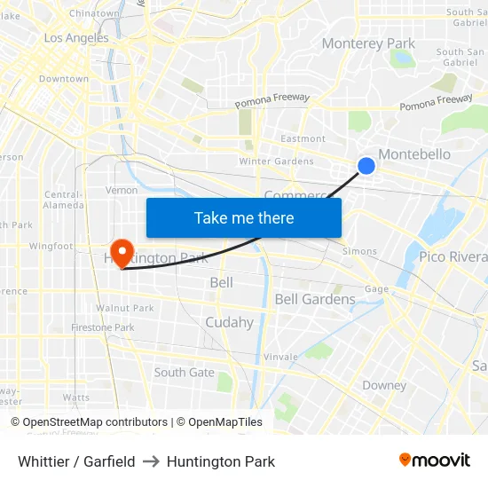 Whittier / Garfield to Huntington Park map