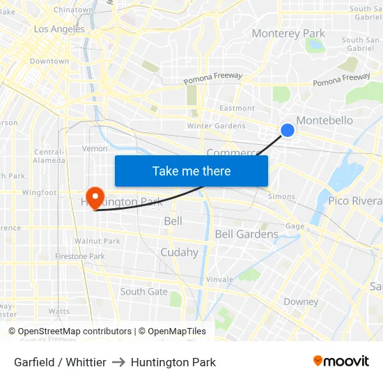 Garfield / Whittier to Huntington Park map