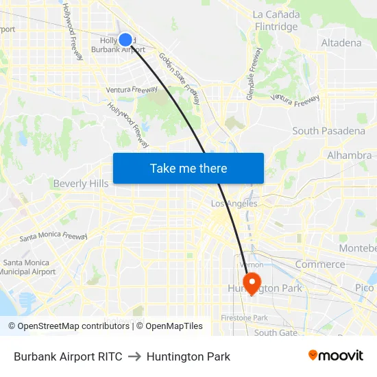 Burbank Airport RITC to Huntington Park map