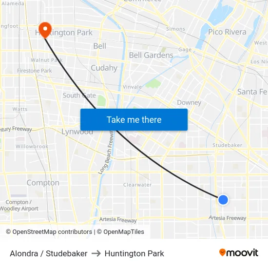 Alondra / Studebaker to Huntington Park map