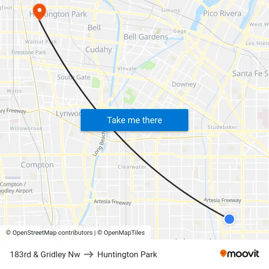 183rd & Gridley Nw to Huntington Park map