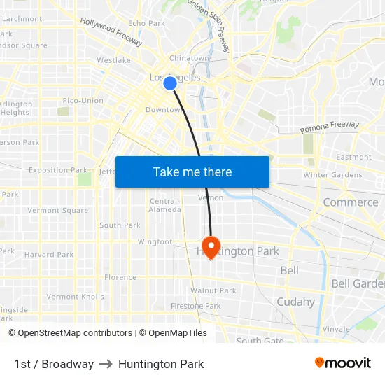 1st / Broadway to Huntington Park map